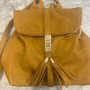Caramel/Honey/Fawn/Mustard/Amber/Gold Leather Backpack Purse with Tassels